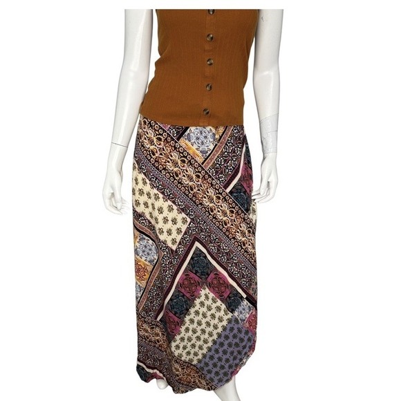Patchwork Print Maxi Wrap Skirt Size M Boho Indie Gypsy Long Skirt Festival - Picture 1 of 6